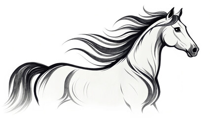 Obraz premium Horse runs on a plain with flowing mane and tail in black and white style during daytime