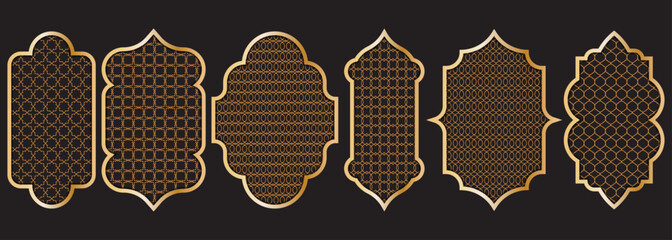 Golden Islamic Ramadan arch window collection with geometric Arabic patterns