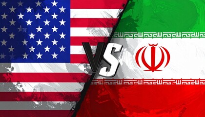 USA vs Iran flags with dramatic rivalry symbolism