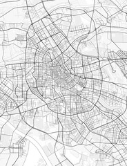 Obraz premium Tianjin City Map. Minimalist black and white line art poster for printing, wallpaper, wall art, and map resources for home and office decor