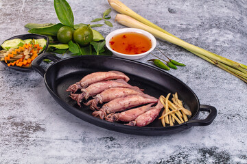 Boiled wild mini calamari snack