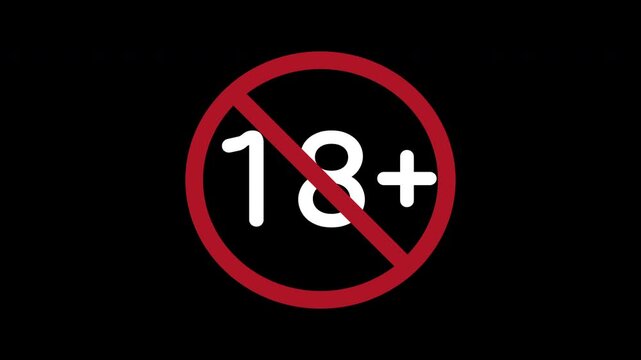 Under 18 years prohibition sign. Adults only 4k animation video Ban sign red circle and line