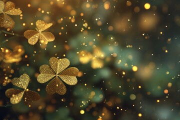 Glowing Shamrock Bokeh Background with Gold Sparkles for St. Patrick&rsquo;s Day