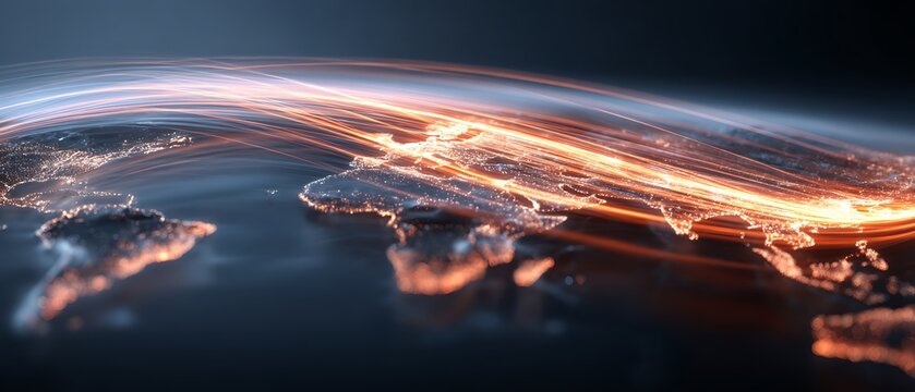 instant international money transfer, fast glowing light trails across world map, speed fintech payment