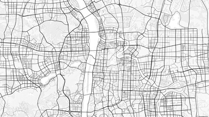 Changsha City Map. Minimalist black and  white line art poster for printing, wallpaper, wall art, and map resources for home and office decor