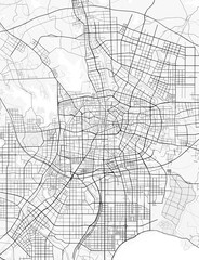 Obraz premium Hefei City Map. Minimalist black and white line art poster for printing, wallpaper, wall art, and map resources for home and office decor