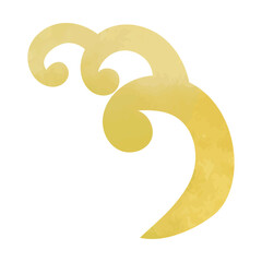 水彩ゴールドの和レトロな波のイラスト素材　ベクター　金色　アイコン　浮世絵風　テクスチャー　高級感