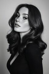 Fototapeta premium 70s natural volume hair, soft waves, minimal makeup