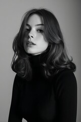 Fototapeta premium 70s natural volume hair, soft waves, minimal makeup