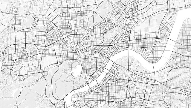 Hangzhou City Map. Minimalist black and white line art poster for printing, wallpaper, wall art, and map resources for home and office decor.