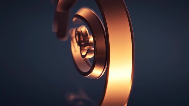 A close-up of a bronze spiral with circular segments against a dark blue gradient