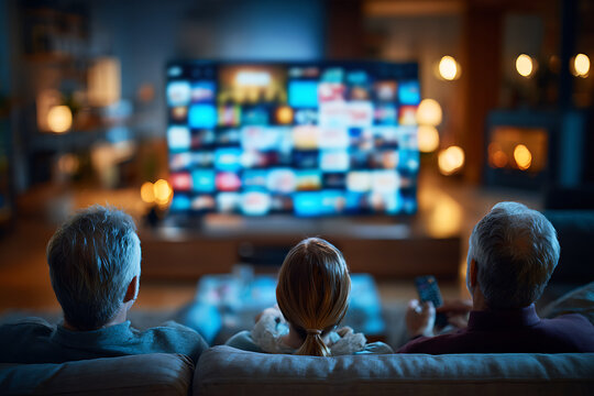 Family watching tv with streaming services in living room