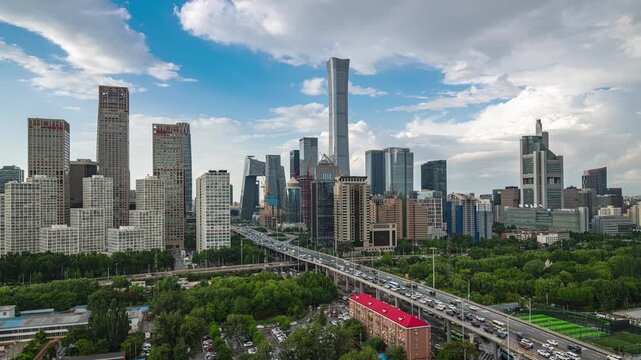 Beijing Skyline with Elevated Highway and Modern Architecture