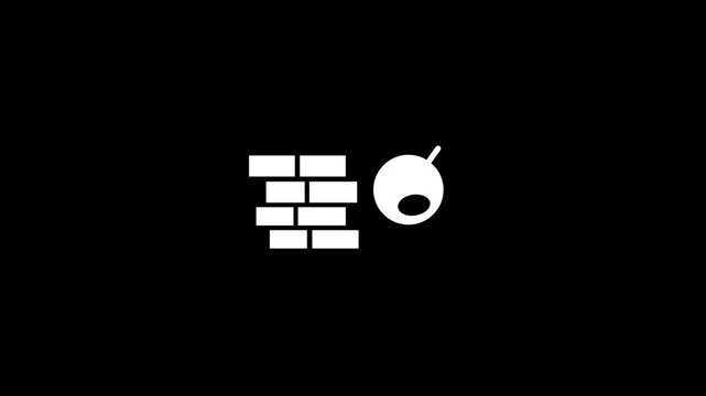 Workers building brick wall at construction site icon animation video 