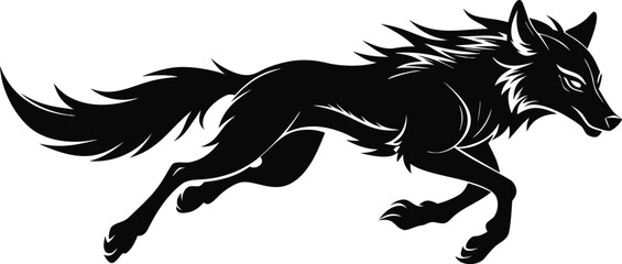 Black wolf in full stride aggressive posture wild predator running with speed © nusyer