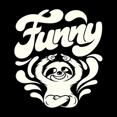 A funny cartoon sloth with the word funny © Atiar