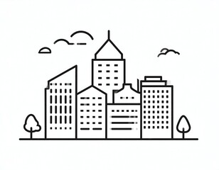 Obraz premium Monochrome urban landscape design with minimalist buildings and clouds