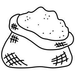 Minimal Line Icon of Burlap Sack with Grain or Flour Contents
