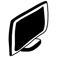 Minimal Line Icon of Modern Computer Monitor in Side View