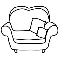 Minimal Line Icon of Comfortable Armchair Sofa with Cushions