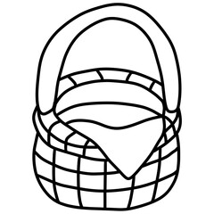 Minimal Line Icon of Wicker Picnic Basket with Fabric Lining