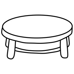 Minimal Line Icon of Low Wooden Stool or Coffee Table in Outline Style