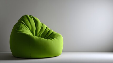 Vibrant Green Bean Bag Chair in Minimalist Room.