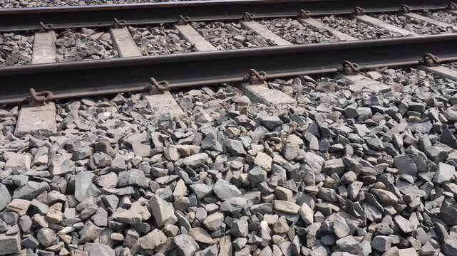 Railroad Ballast Crushed Stone Supporting Tracks and Sleepers