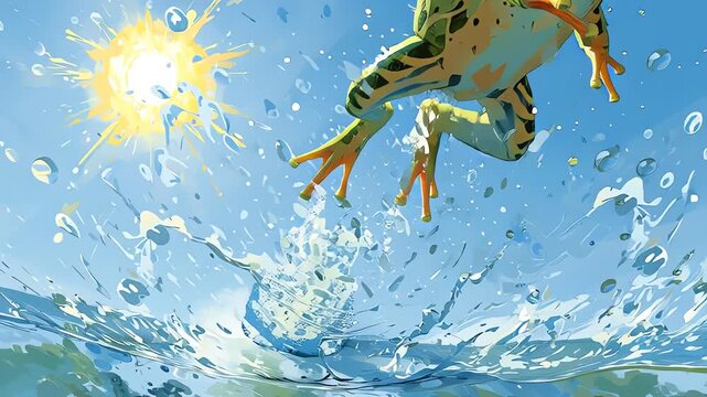 Dynamic Frog Jump Splash Digital Art