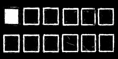 Grunge Square Frame Set. Distressed Rough Border Boxes for Album Covers, Posters and Modern Artwork.