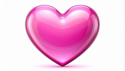 "Create a glossy pink 3D heart with a smooth reflective surface, vibrant shine, and polished texture. The heart should appear bold, cheerful, and decorative, centered on a white background with glowin