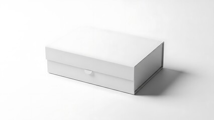 Fototapeta premium White Shoe Box with Lid and Handle on Plain Background rectangular box
