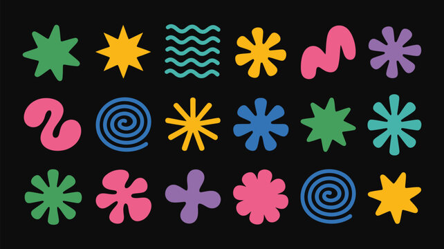 funky sticker style shapes inspired by vintage decades for social media templates branding backgrounds and creative layouts vector use
