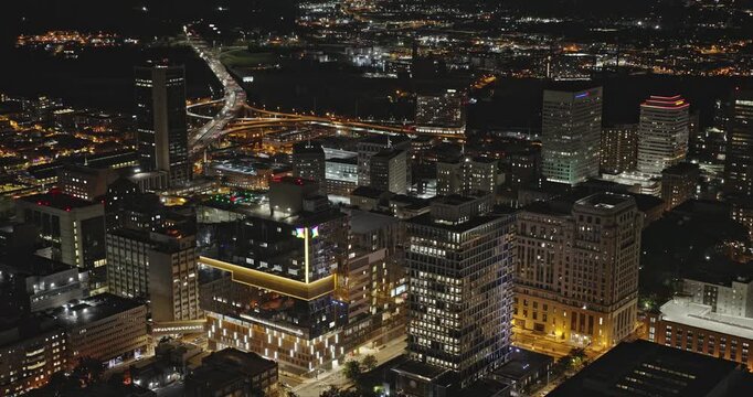 Richmond Virginia Aerial v59 birds eye view flyover Biotech and MCV District capturing views of Capitol Square and illuminated downtown cityscape at night - Shot with Inspire 3 8k - Sept 29th 2023