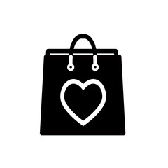 Shopping bag with heart icon. Vector graphic, not Artificial Intelligence, logo illustration. Replaceable vector design.