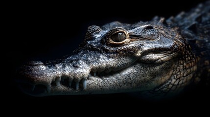 Obraz premium Close-up of a Caimans Head Emerging from Dark Water.