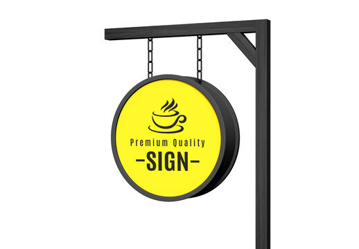 Round Hanging Storefront Logo Sign Mockup PSD
