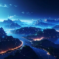 Stunning nightscape shows a network overlaying mountain ranges