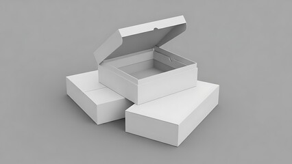 White cardboard shoe boxes stacked on gray background white cardboard boxes stacked boxes open box closed boxes