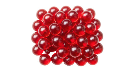 Pile of shiny red hydrogel balls isolated PNG, decorative water beads for sensory play and creative projects on transparent background
