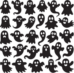 Obraz premium Doodle cute ghosts Haloween great collection. Simple spooky character. Scary ghostly monsters.