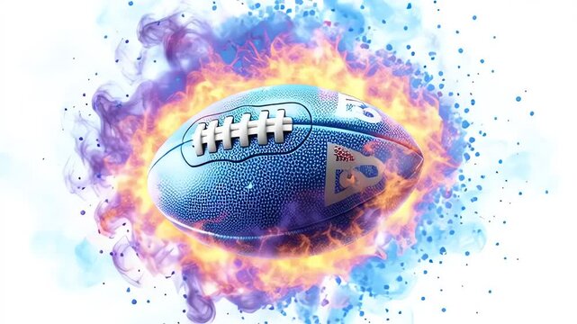 Dynamic Blue American Football on Fire and Ice Energy Burst