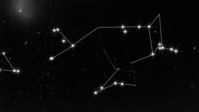Depiction of stars connected by lines forming constellations against a dark starry night sky