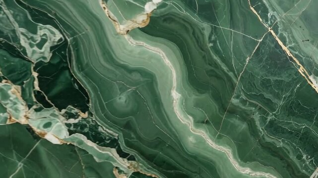 Abstract background of green marble with natural patterns and golden veins.