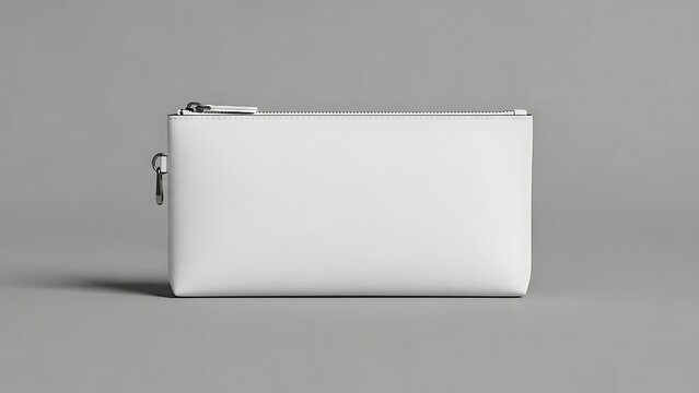 White leather zippered pouch with metal zipper and gray background white leather pouch leather accessory