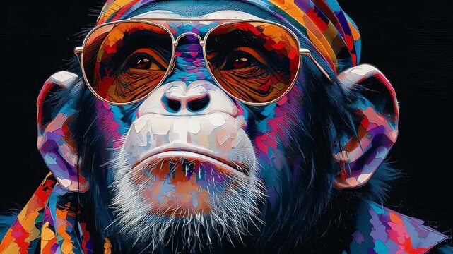 Psychedelic Pop Art Chimpanzee with Sunglasses and Bandana