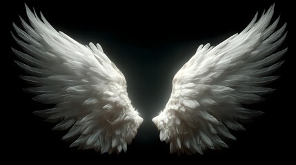 Majestic White Angel Wings Spread Against a Dark Background.