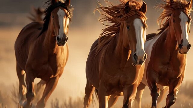 three horses galloping, AI generated video