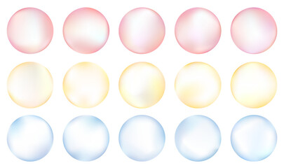 シズル感のある円形ベクターアイコンセット。ピンク色、黄色、水色の3色展開。