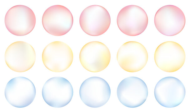 シズル感のある円形ベクターアイコンセット。ピンク色、黄色、水色の3色展開。